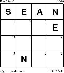 The grouppuzzles.com Easy Sean puzzle for  with the first 3 steps marked