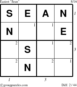 The grouppuzzles.com Easiest Sean puzzle for  with all 2 steps marked