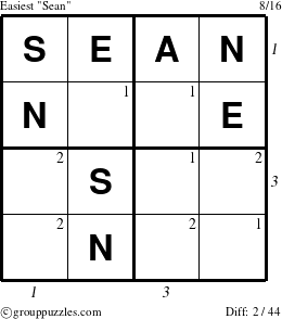 The grouppuzzles.com Easiest Sean puzzle for , suitable for printing, with all 2 steps marked