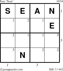 The grouppuzzles.com Easy Sean puzzle for  with all 3 steps marked