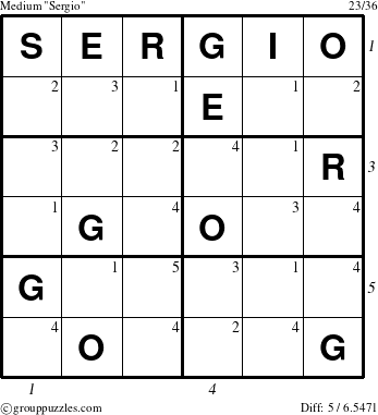 The grouppuzzles.com Medium Sergio puzzle for  with all 5 steps marked