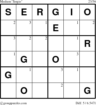 The grouppuzzles.com Medium Sergio puzzle for  with the first 3 steps marked