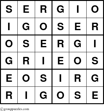 The grouppuzzles.com Answer grid for the Sergio puzzle for 