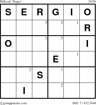 The grouppuzzles.com Difficult Sergio puzzle for  with the first 3 steps marked