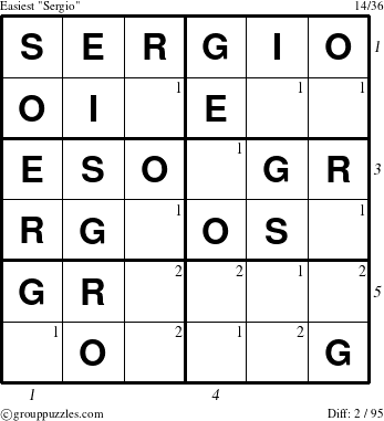 The grouppuzzles.com Easiest Sergio puzzle for  with all 2 steps marked