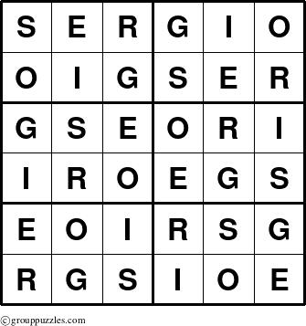 The grouppuzzles.com Answer grid for the Sergio puzzle for 