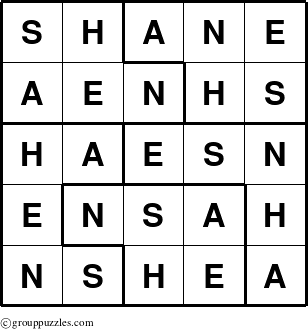The grouppuzzles.com Answer grid for the Shane puzzle for 