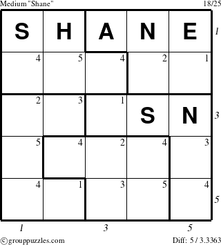 The grouppuzzles.com Medium Shane puzzle for , suitable for printing, with all 5 steps marked