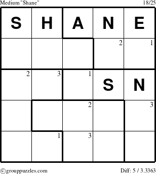 The grouppuzzles.com Medium Shane puzzle for  with the first 3 steps marked
