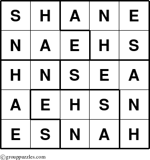 The grouppuzzles.com Answer grid for the Shane puzzle for 