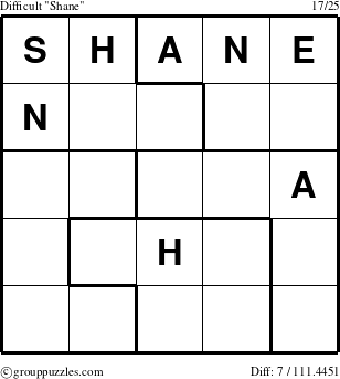 The grouppuzzles.com Difficult Shane puzzle for 
