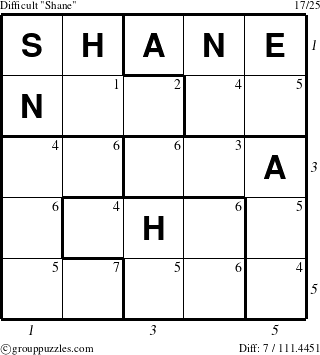 The grouppuzzles.com Difficult Shane puzzle for  with all 7 steps marked