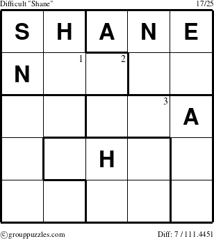 The grouppuzzles.com Difficult Shane puzzle for  with the first 3 steps marked