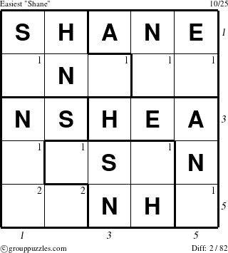 The grouppuzzles.com Easiest Shane puzzle for  with all 2 steps marked