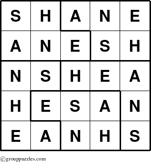 The grouppuzzles.com Answer grid for the Shane puzzle for 