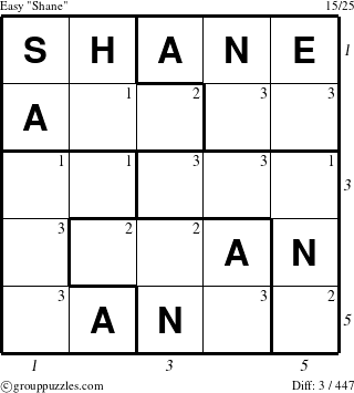 The grouppuzzles.com Easy Shane puzzle for  with all 3 steps marked