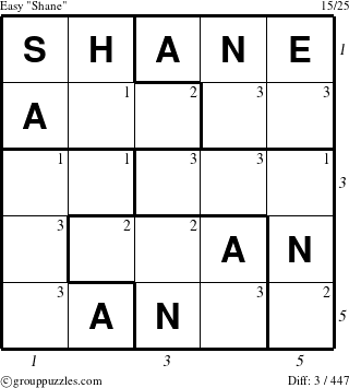 The grouppuzzles.com Easy Shane puzzle for , suitable for printing, with all 3 steps marked