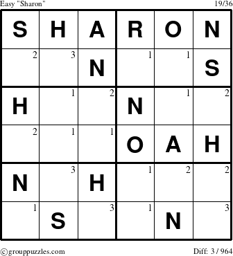 The grouppuzzles.com Easy Sharon puzzle for  with the first 3 steps marked