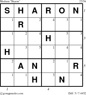 The grouppuzzles.com Medium Sharon puzzle for  with all 5 steps marked