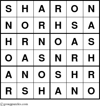 The grouppuzzles.com Answer grid for the Sharon puzzle for 