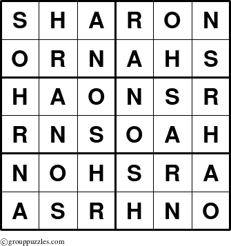 The grouppuzzles.com Answer grid for the Sharon puzzle for 