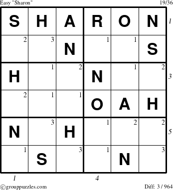 The grouppuzzles.com Easy Sharon puzzle for , suitable for printing, with all 3 steps marked