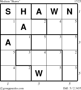 The grouppuzzles.com Medium Shawn puzzle for , suitable for printing, with all 5 steps marked