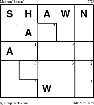 The grouppuzzles.com Medium Shawn puzzle for  with the first 3 steps marked