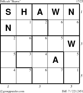 The grouppuzzles.com Difficult Shawn puzzle for , suitable for printing, with all 7 steps marked