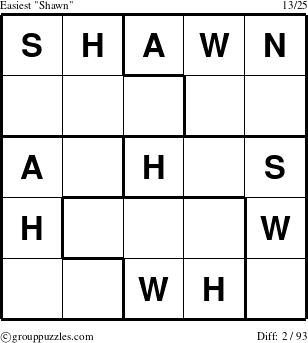 The grouppuzzles.com Easiest Shawn puzzle for 