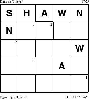 The grouppuzzles.com Difficult Shawn puzzle for  with the first 3 steps marked