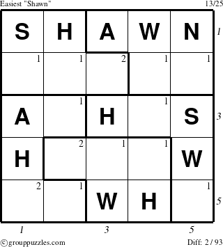 The grouppuzzles.com Easiest Shawn puzzle for  with all 2 steps marked