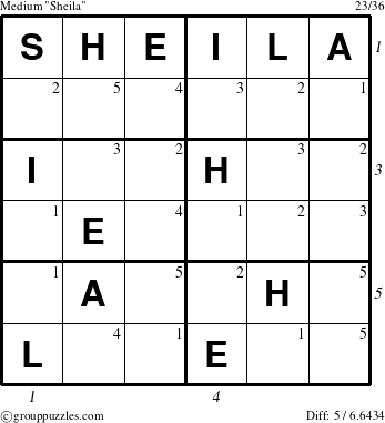 The grouppuzzles.com Medium Sheila puzzle for  with all 5 steps marked