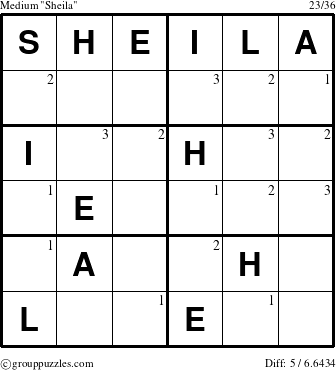 The grouppuzzles.com Medium Sheila puzzle for  with the first 3 steps marked