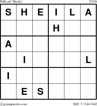 The grouppuzzles.com Difficult Sheila puzzle for 