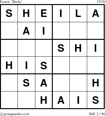 The grouppuzzles.com Easiest Sheila puzzle for 