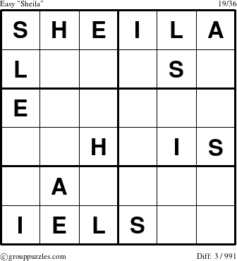 The grouppuzzles.com Easy Sheila puzzle for 