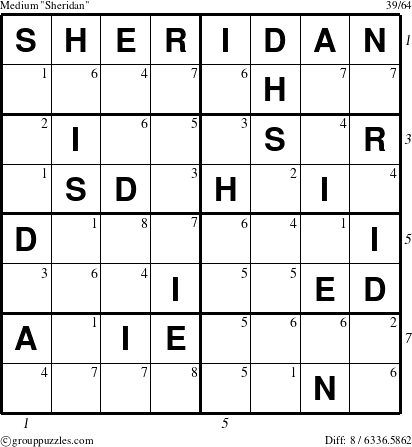 The grouppuzzles.com Medium Sheridan puzzle for  with all 8 steps marked