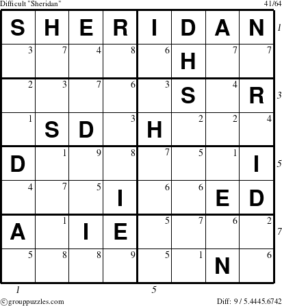 The grouppuzzles.com Difficult Sheridan puzzle for  with all 9 steps marked