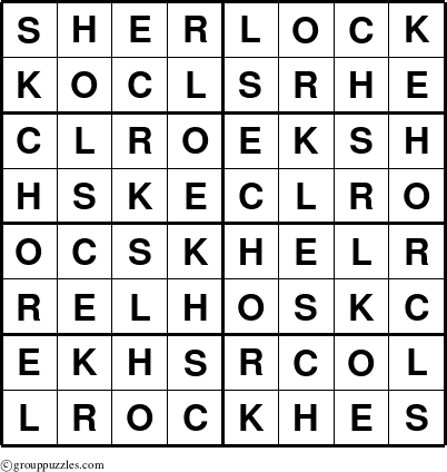 The grouppuzzles.com Answer grid for the Sherlock puzzle for 