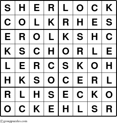 The grouppuzzles.com Answer grid for the Sherlock puzzle for 