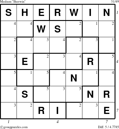 The grouppuzzles.com Medium Sherwin puzzle for , suitable for printing, with all 5 steps marked