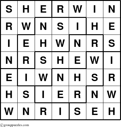 The grouppuzzles.com Answer grid for the Sherwin puzzle for 