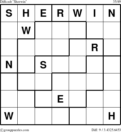 The grouppuzzles.com Difficult Sherwin puzzle for 