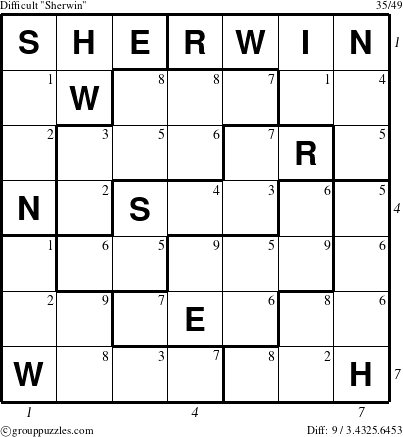 The grouppuzzles.com Difficult Sherwin puzzle for  with all 9 steps marked