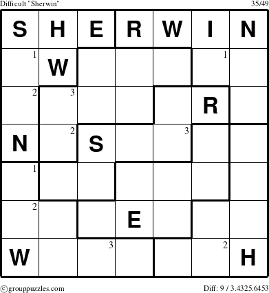 The grouppuzzles.com Difficult Sherwin puzzle for  with the first 3 steps marked