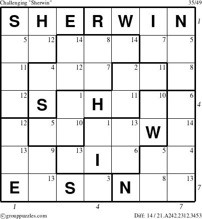 The grouppuzzles.com Challenging Sherwin puzzle for  with all 14 steps marked