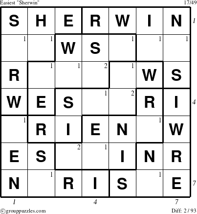 The grouppuzzles.com Easiest Sherwin puzzle for  with all 2 steps marked