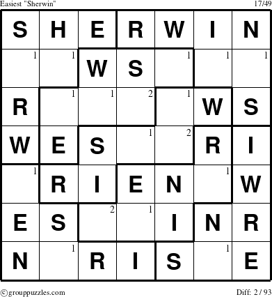 The grouppuzzles.com Easiest Sherwin puzzle for  with the first 2 steps marked