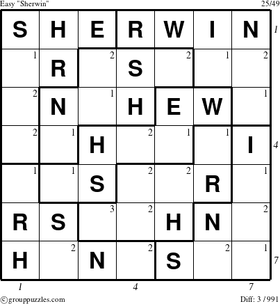 The grouppuzzles.com Easy Sherwin puzzle for  with all 3 steps marked